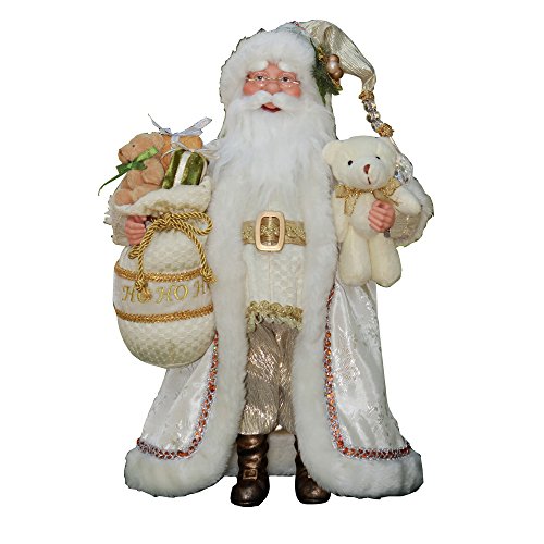 16" Inch Standing White & Gold Santa Claus Christmas Figure Figurine