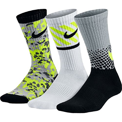 Nike Big Boys' Performance Cotton Cushioned Crew Socks 3 Pack (Medium