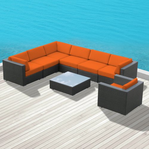 Luxxella Outdoor Patio Wicker Sofa Sectional Luxxella Outdoor Patio Wicker DUXBURY Orange Sofa Sectional Furniture