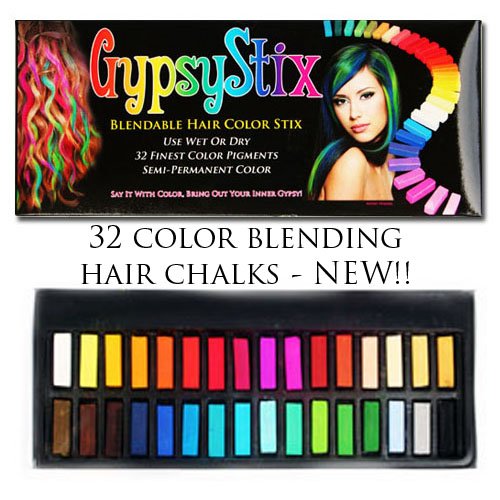 32 Color Hair Chalk Set Lasts up to 3 Days Blendable Pastel and Primary Colors for All