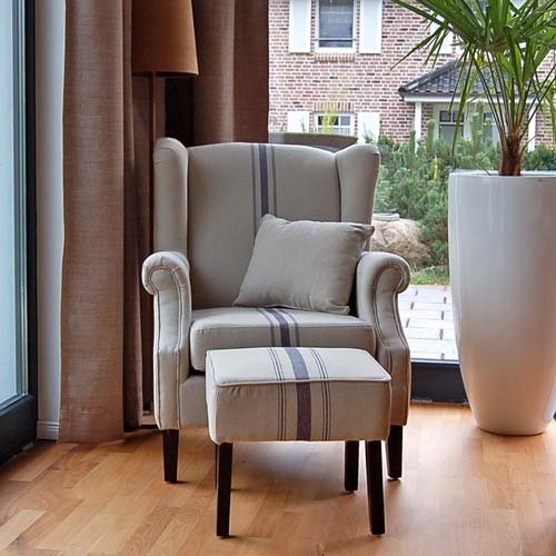 Ohrensessel / Ohrenbackensessel / Clubsessel BREST, inkl. Hocker