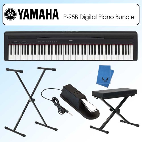 Yamaha P95B P95B Graded Hammer Standard Black Digital Piano Bundle