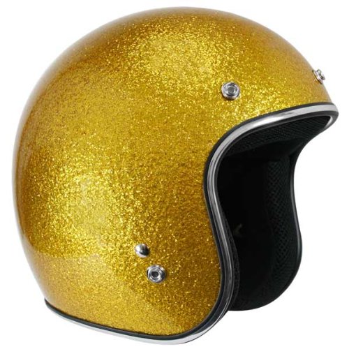 Cheap Motorcycle Helmets Outlaw Retro Gold Mega Flake Open Face