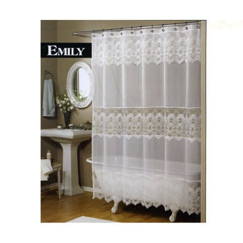 Best Emily Sheer Voile & Lace Shower Curtain white For sale White