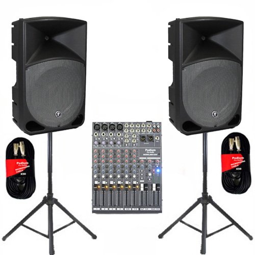 Best Mackie TH15A Active DJ Powered THUMP Speakers, Mixer, Stands and