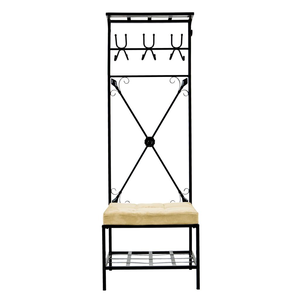 SEI Black Metal Entryway Storage Bench with Coat Rack