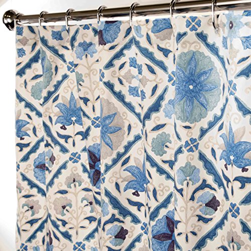 Extra Long Shower Curtains Bathroom Curtains Blue Suzani Fabric Shower