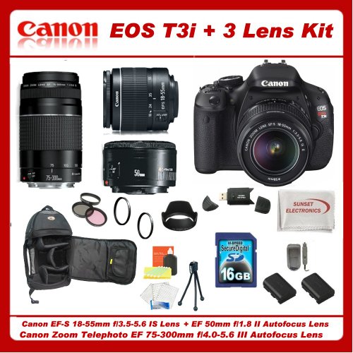  CHEAP Canon EOS T3i DSLR Camera with 3 Canon Lens Pro Pack Includes