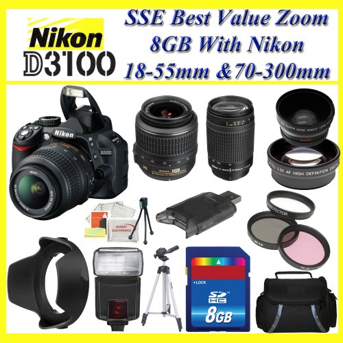 Nikon D3100 Digital SLR Camera w/ 1855mm Nikkor Vr Lens + Sigma 70