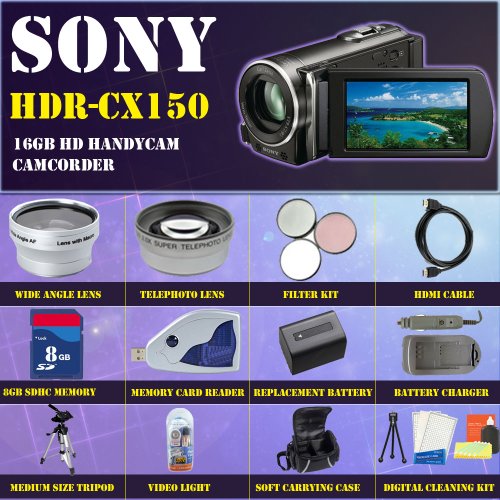 Sony HDRCX150 16GB HD Handycam Camcorder + HUGE ACCESSORIES PACKAGE