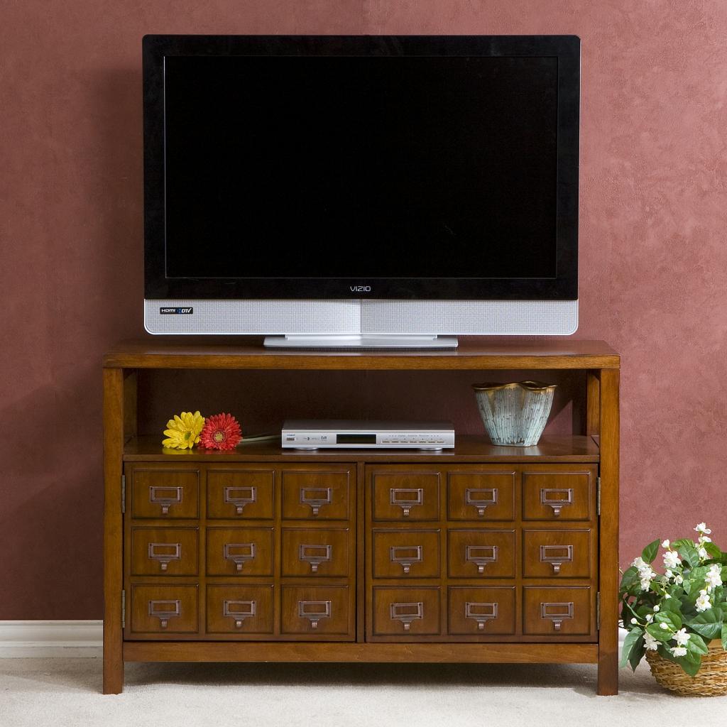 Apothecary Tv Stand Media Cabinet SEI Apothecary Double Door Media Stand, Brown Mahogany