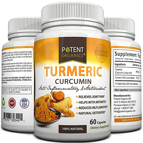 Potent Organics Turmeric Curcumin Supplement 600mg, Maximum