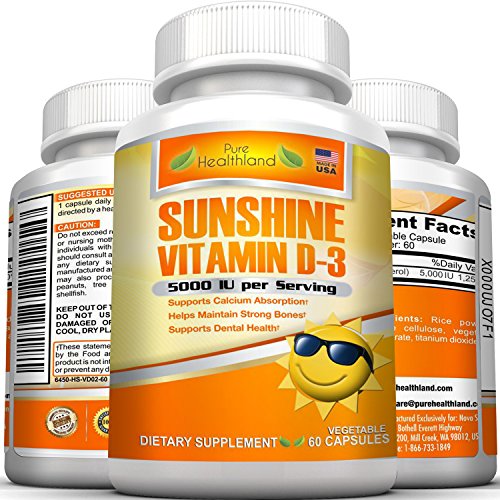 High Potency Sunshine Vitamin D3 5000 iu Per Veggie Capsule. Best