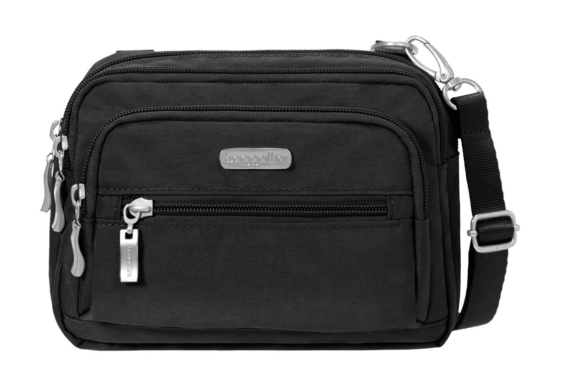 Baggallini Triple Zip Cross Body Travel Bag Black One Size 100 Nylon