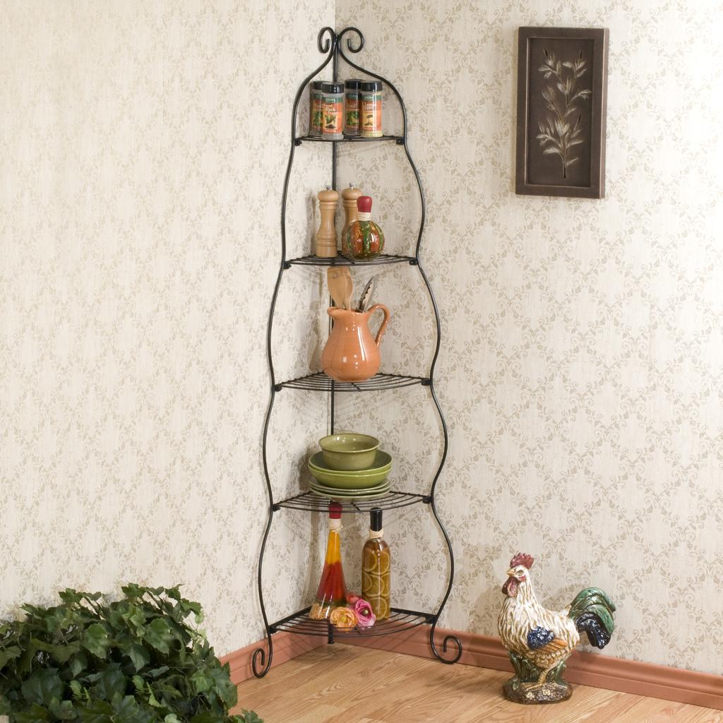 Scrolled Black Corner Etagere Corner Shelves