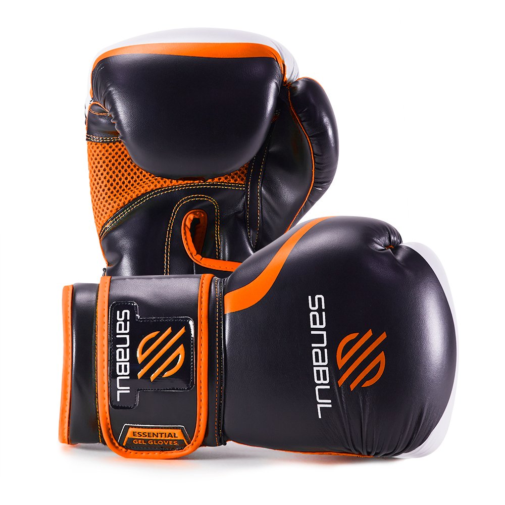Galleon Sanabul Essential Gel Boxing Gloves (Black/Orange, 16 Oz)