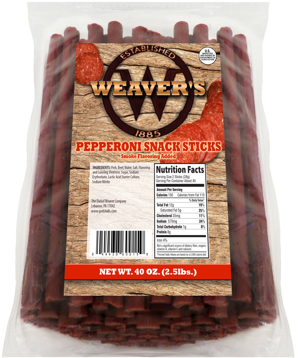 Weaver's Pepperoni Snack Sticks (80 pepperoni flavored 6.5" pork and