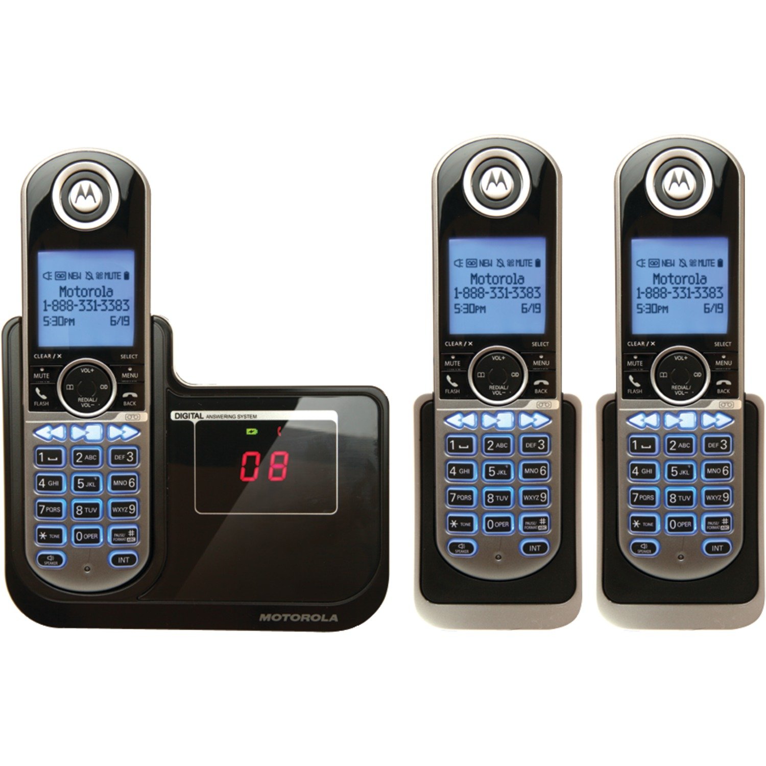 Motorola DECT 6.0 Cordless Phone with 3 Handsets Digital Answering