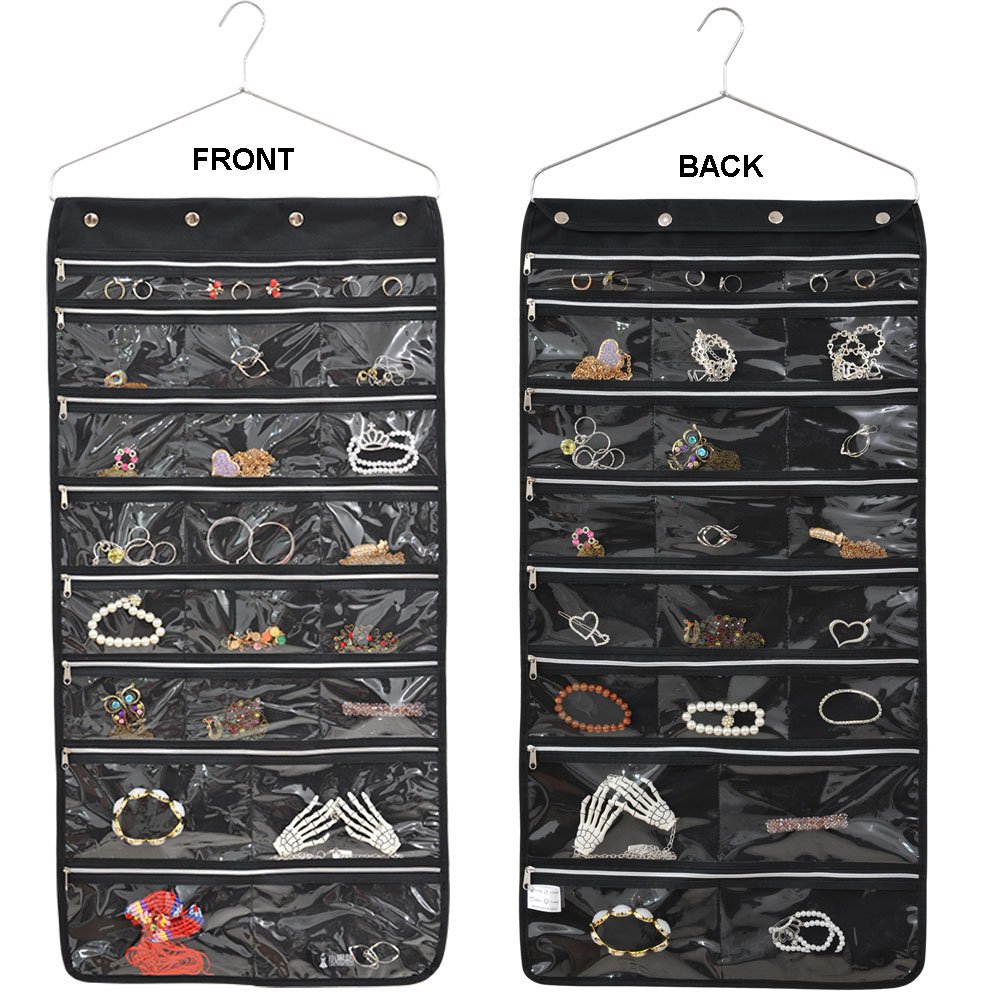 Misslo 44 Pockets Oxford Hanging Jewelry Organizer with Zipper Hanger