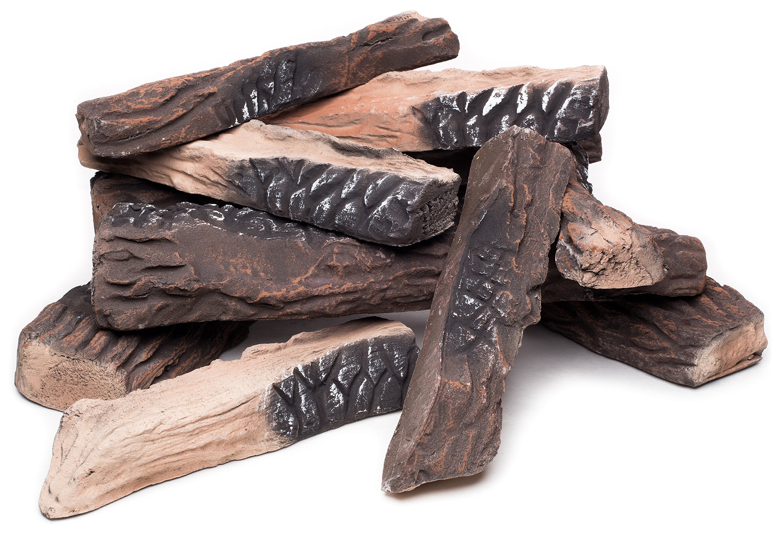 Large Gas Fireplace Logs 10 Piece Set of Ceramic Wood