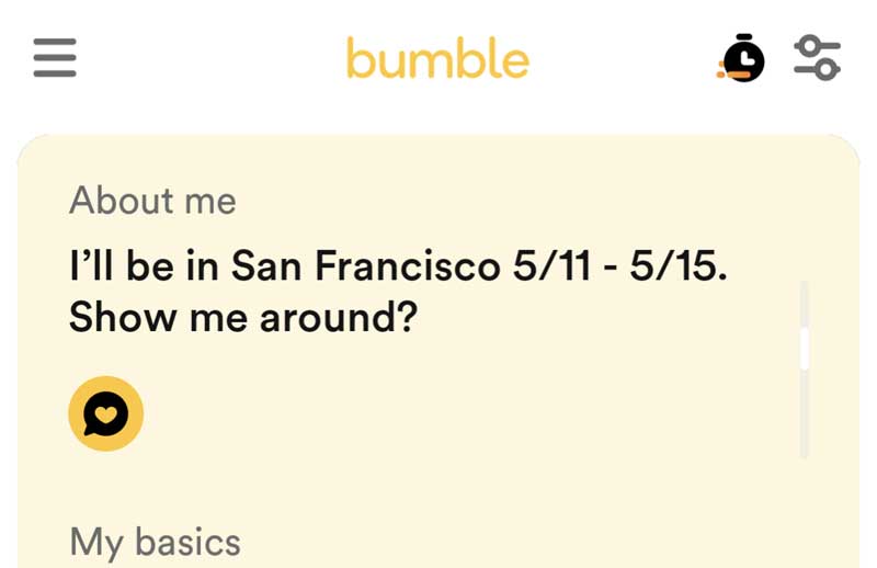 Bumble Location Lives In, Travel Mode, Distance, Settings