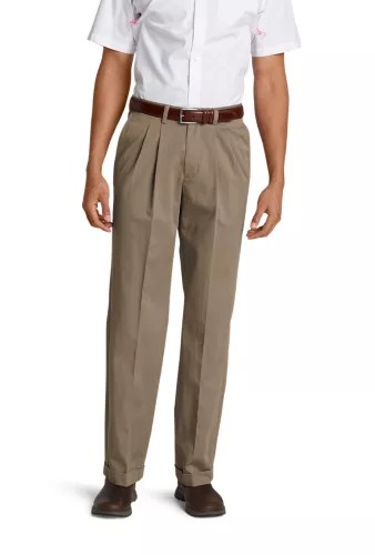 Men's Wrinklefree Relaxed Fit Pleated Performance Dress Khaki Pants Eddie Bauer