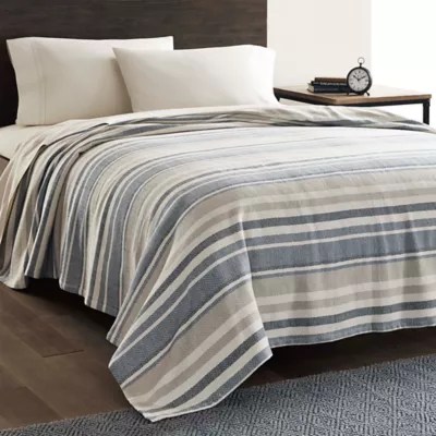 Herringbone Cotton Blanket Blue Stripe Eddie Bauer