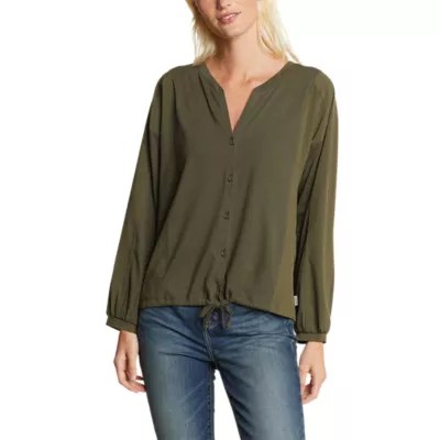 Women's Gate Check Woveninset Longsleeve Buttonfront Tshirt Eddie