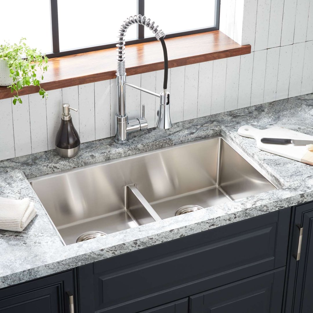 32" Ortega LowDivide DoubleBowl Stainless Steel Undermount Sink Kitchen