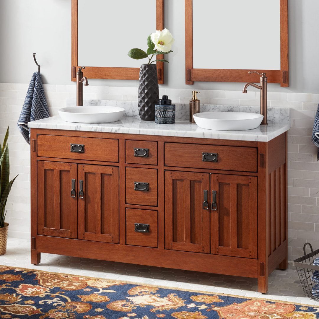 60&quot; American Craftsman Double Vanity for SemiRecessed Sinks Autumn
