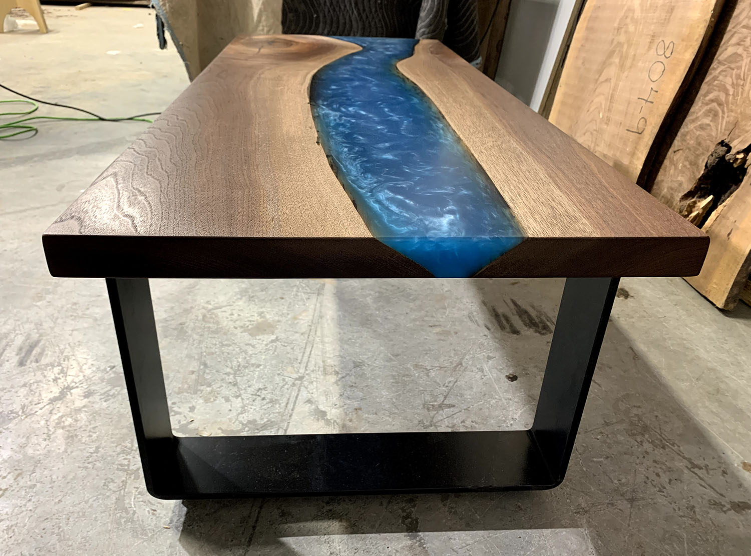 Walnut River Coffee Table With Blue/Pearl Epoxy River Edge 1 Designs