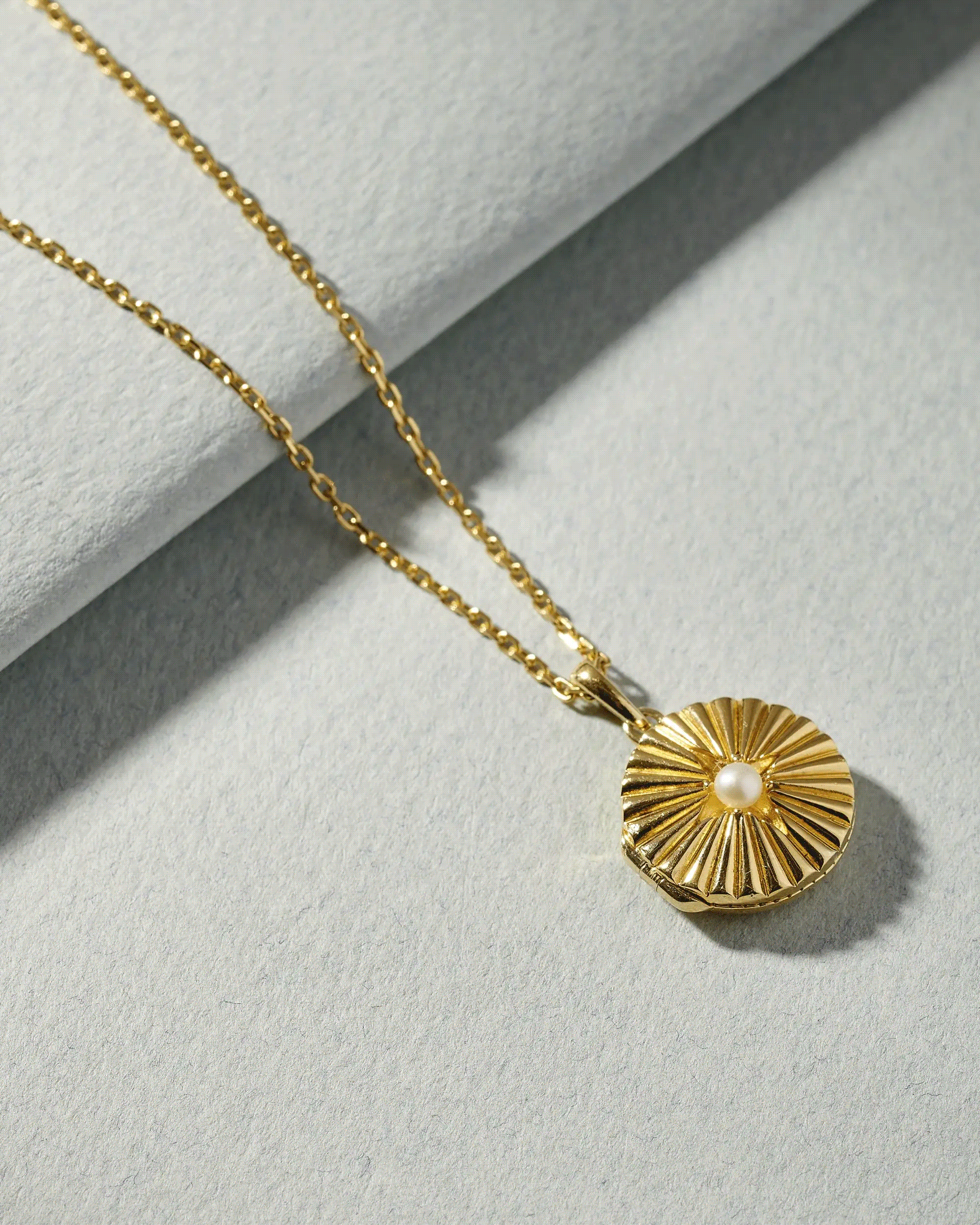 Radiant Pearl Locket Necklace Gold EDGE of EMBER