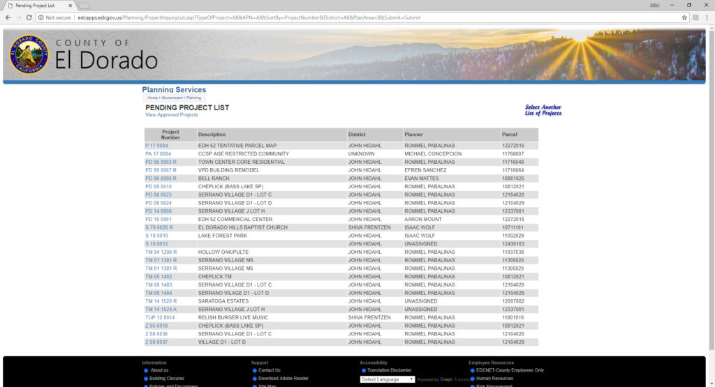 El Dorado County Planning Dept Archives El Dorado Hills Area Planning