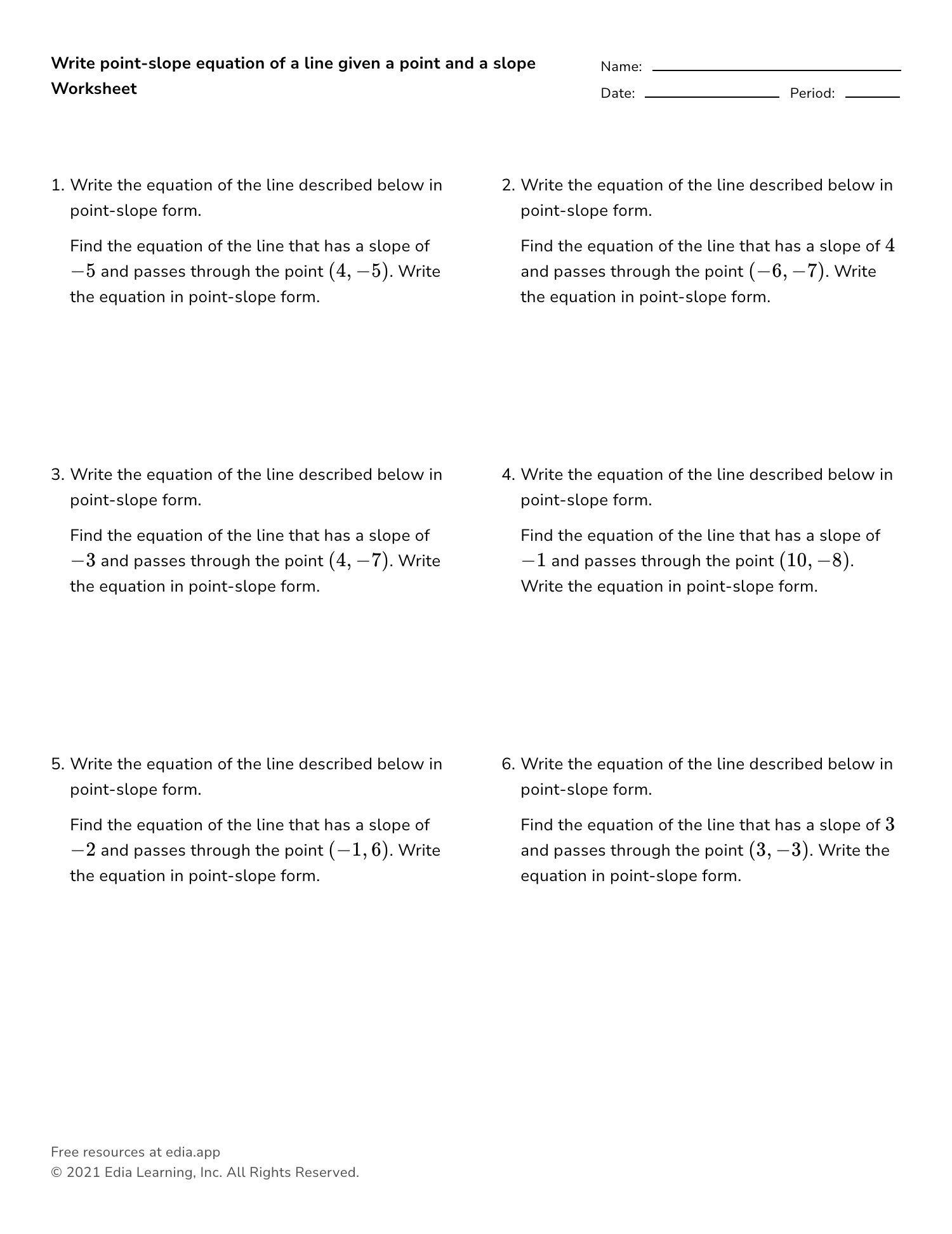 Point Slope Form Worksheet