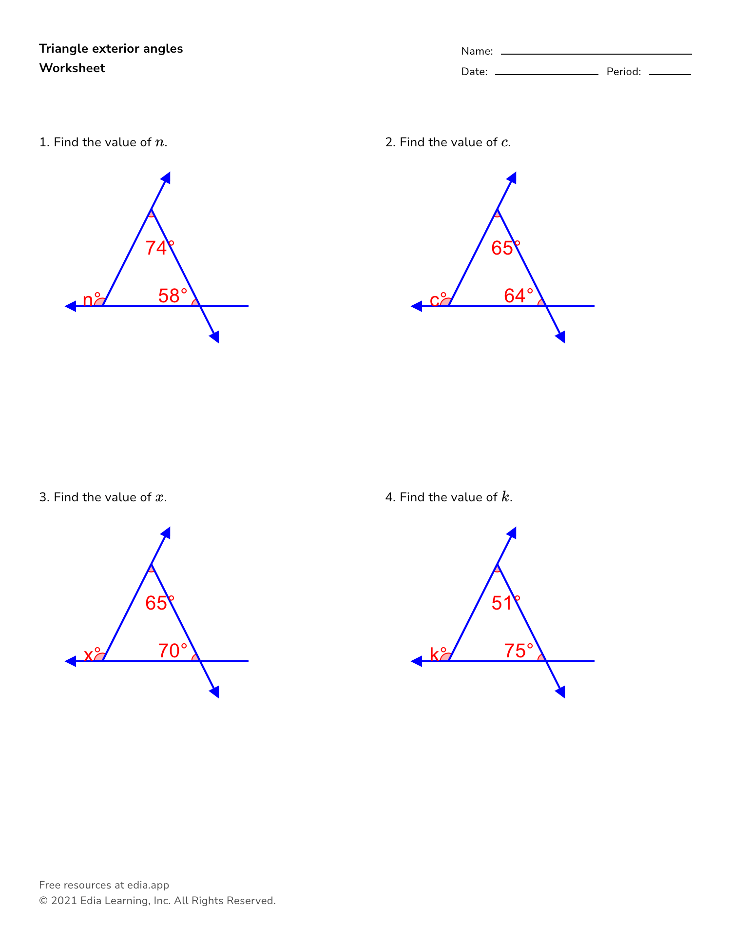 Interior Exterior Angles Triangle Worksheet Matttroy