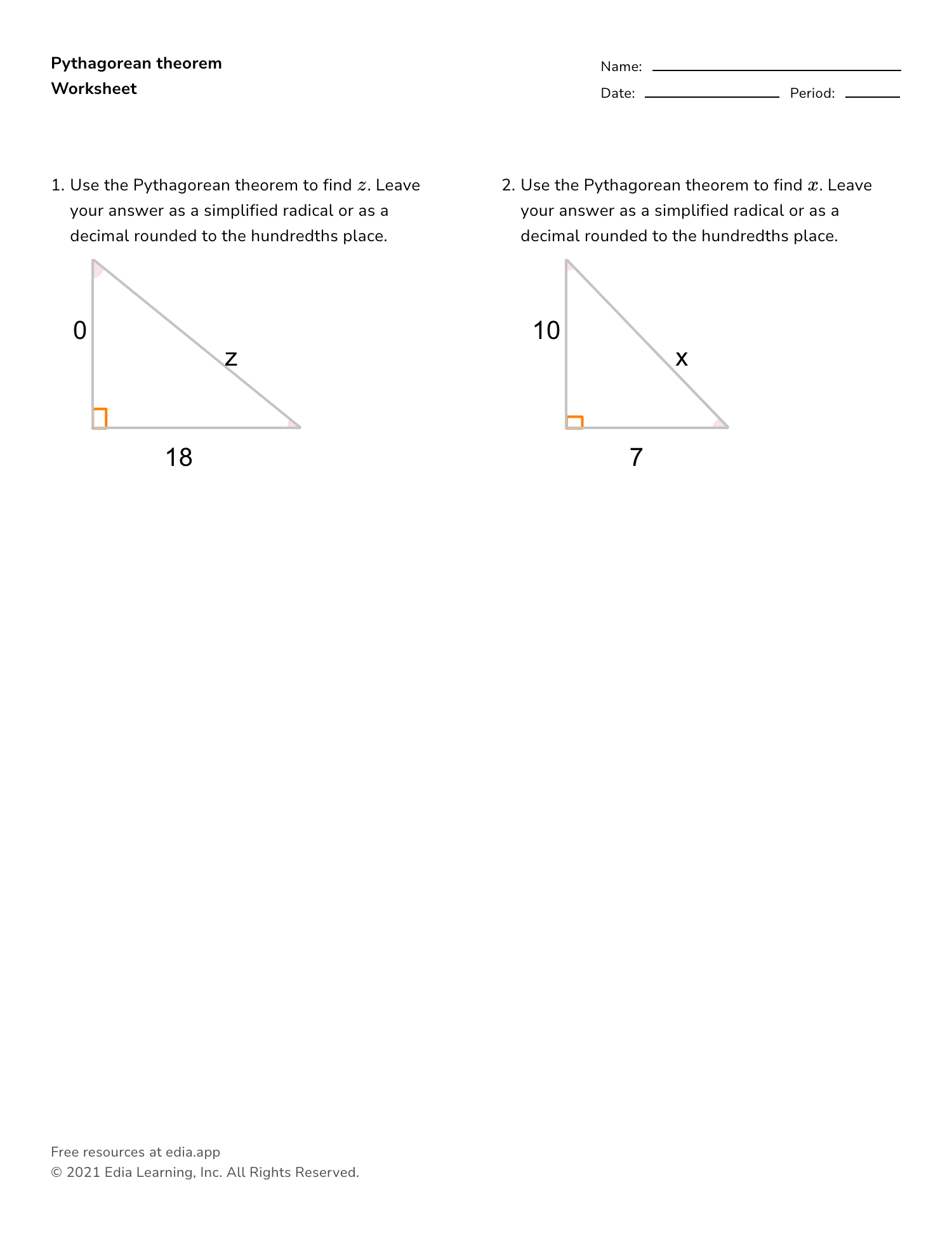 Right Triangle Trigonometry Worksheets