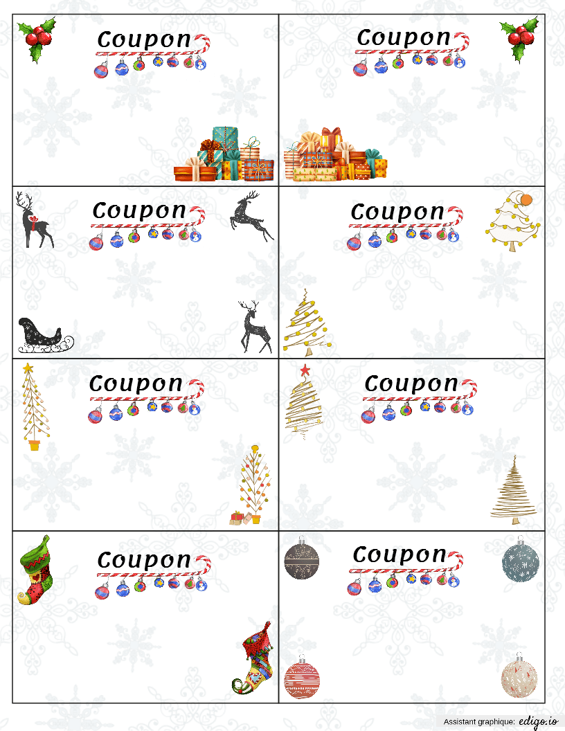 Coupons de Noel, 5e à 1re, 6e année, CM2, CM1, CE2, CE1, CP, MS et GS