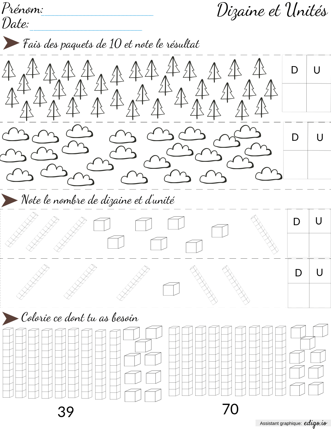 Dizaines et unités, Préscolaire, Exercices et activités, Arithmétique