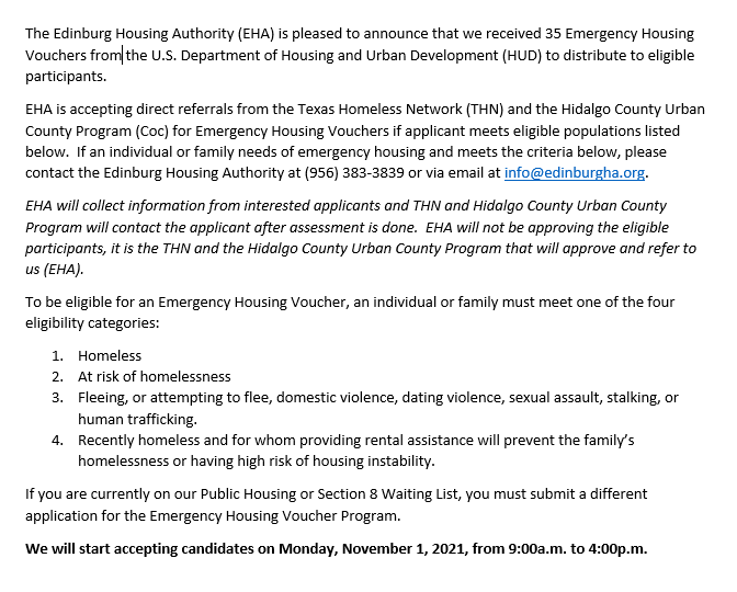 Emergency Housing Voucher EHV