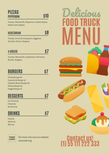 Food Truck templates to create menus, flyers and posters