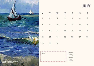 Free Printable Monthly Calendar with Holidays