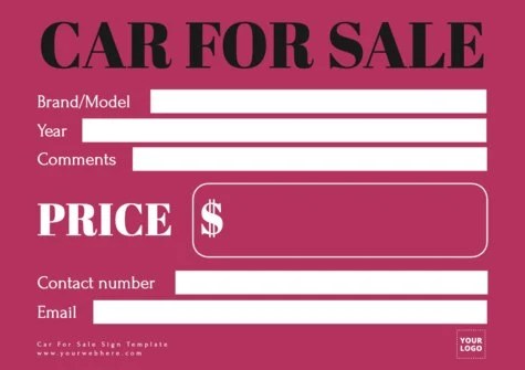 Printable Car for Sale Sign Templates