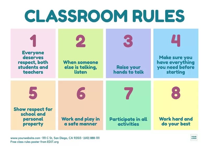 Free customizable classroom rules poster templates