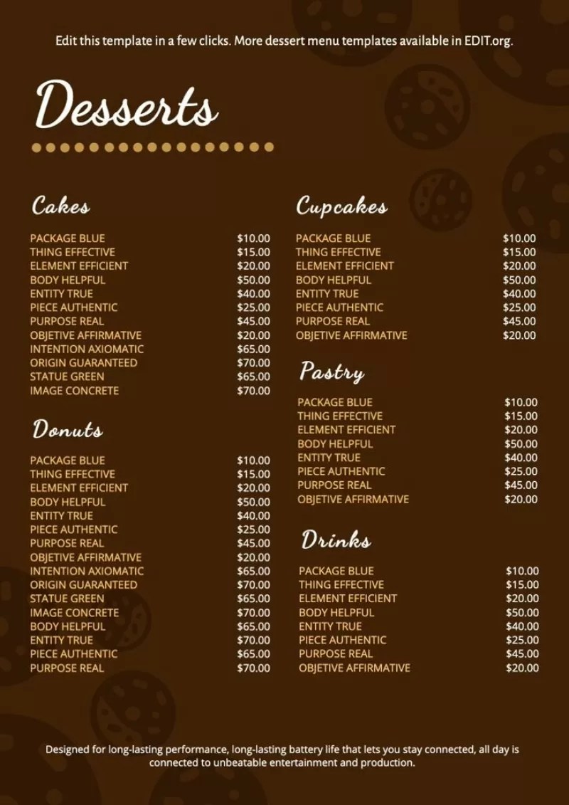 Dessert menu templates to edit online