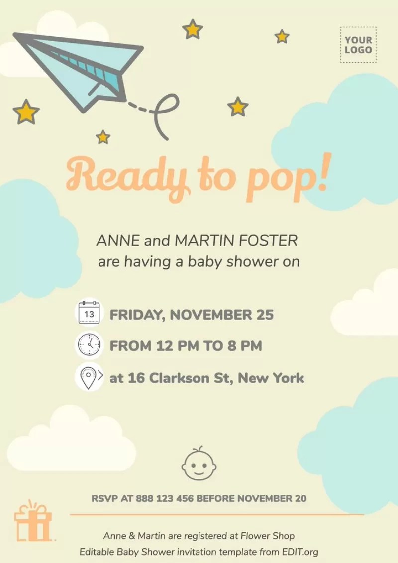 Baby Shower invitation templates to customize online