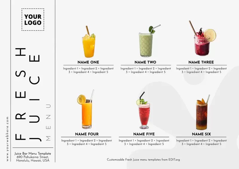 Design Juice Bar Menu Templates Online