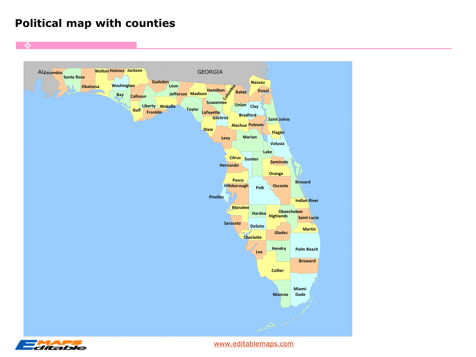 Florida county map Editable PowerPoint Maps