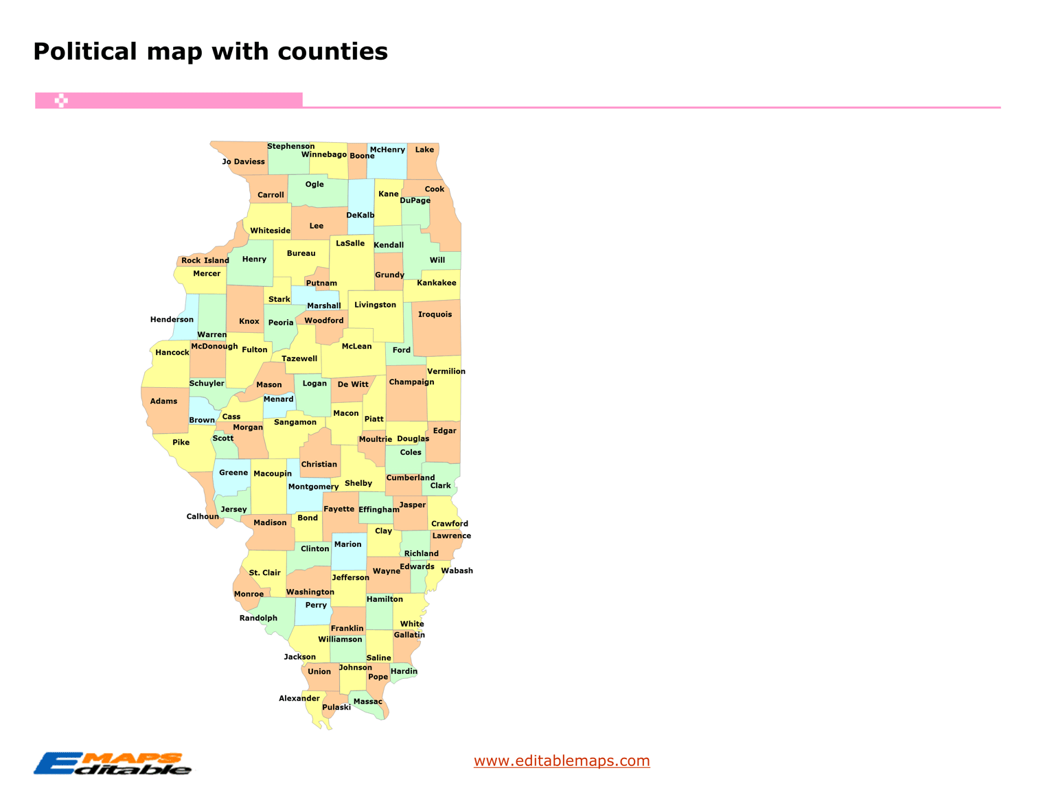Illinois county map Editable PowerPoint Maps