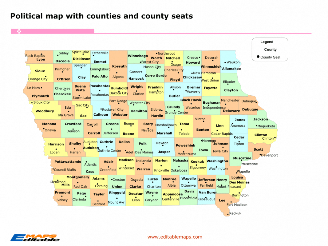 Iowa county map Editable PowerPoint Maps