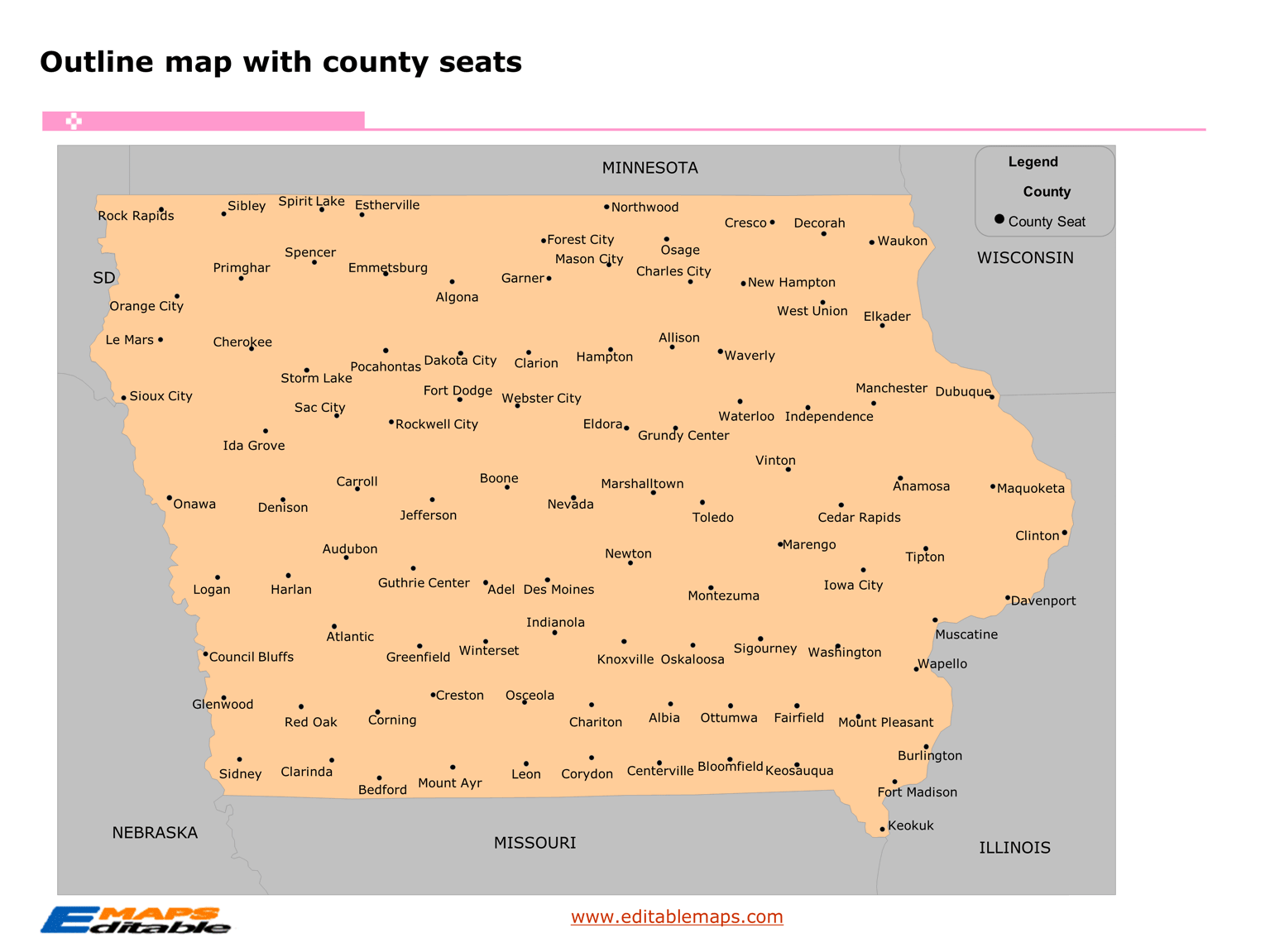 Iowa map Editable PowerPoint Maps